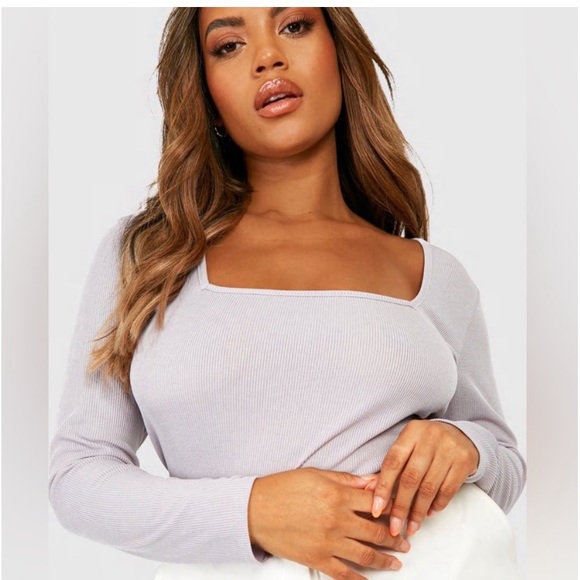 Boohoo SQUARE NECK LONG SLEEVE TOP - Picture 4 of 7